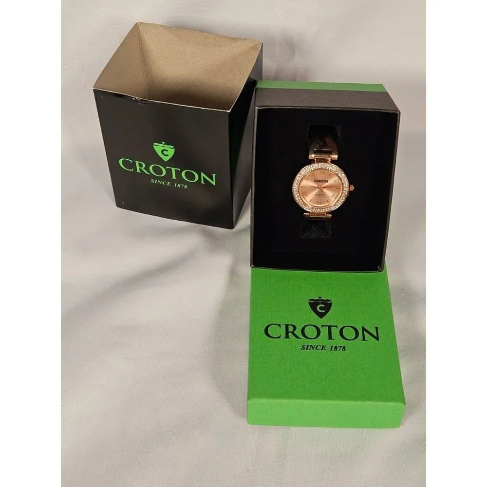 NIB Womens Croton‎ Manhattan Watch with Bronze Tone Rhinestone Bezel